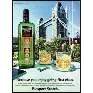 1981 Passport Scotch Tower Bridge London Vintage Print Ad Green Bottle Wall Art